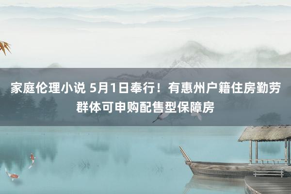 家庭伦理小说 5月1日奉行！有惠州户籍住房勤劳群体可申购配售型保障房